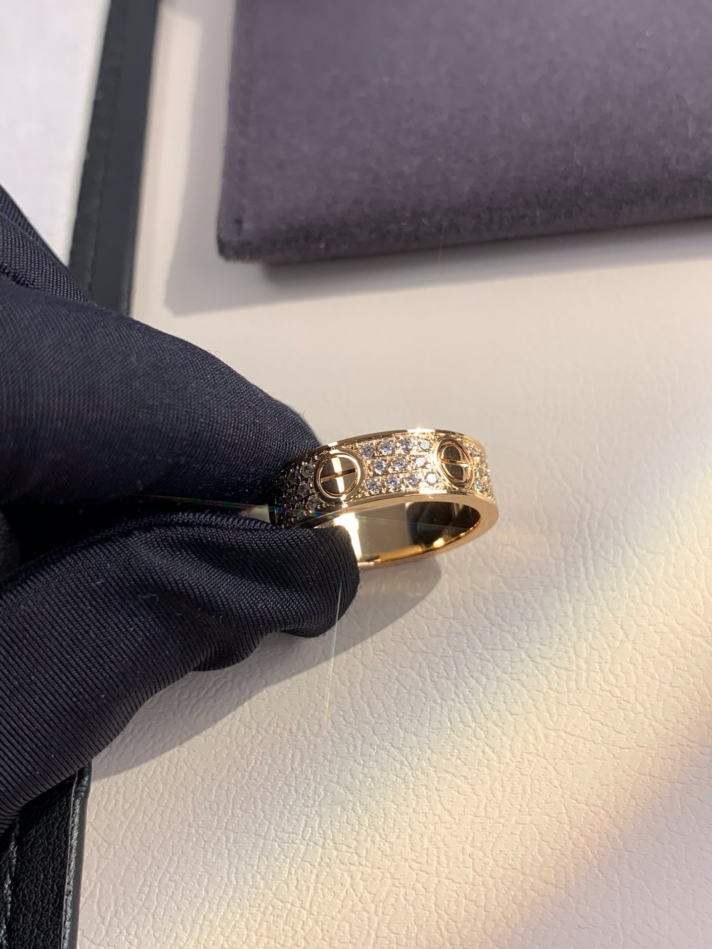 Cartier Love 18K Yellow Gold Full Pavé Diamond Wide Ring product image 5 thumbnail