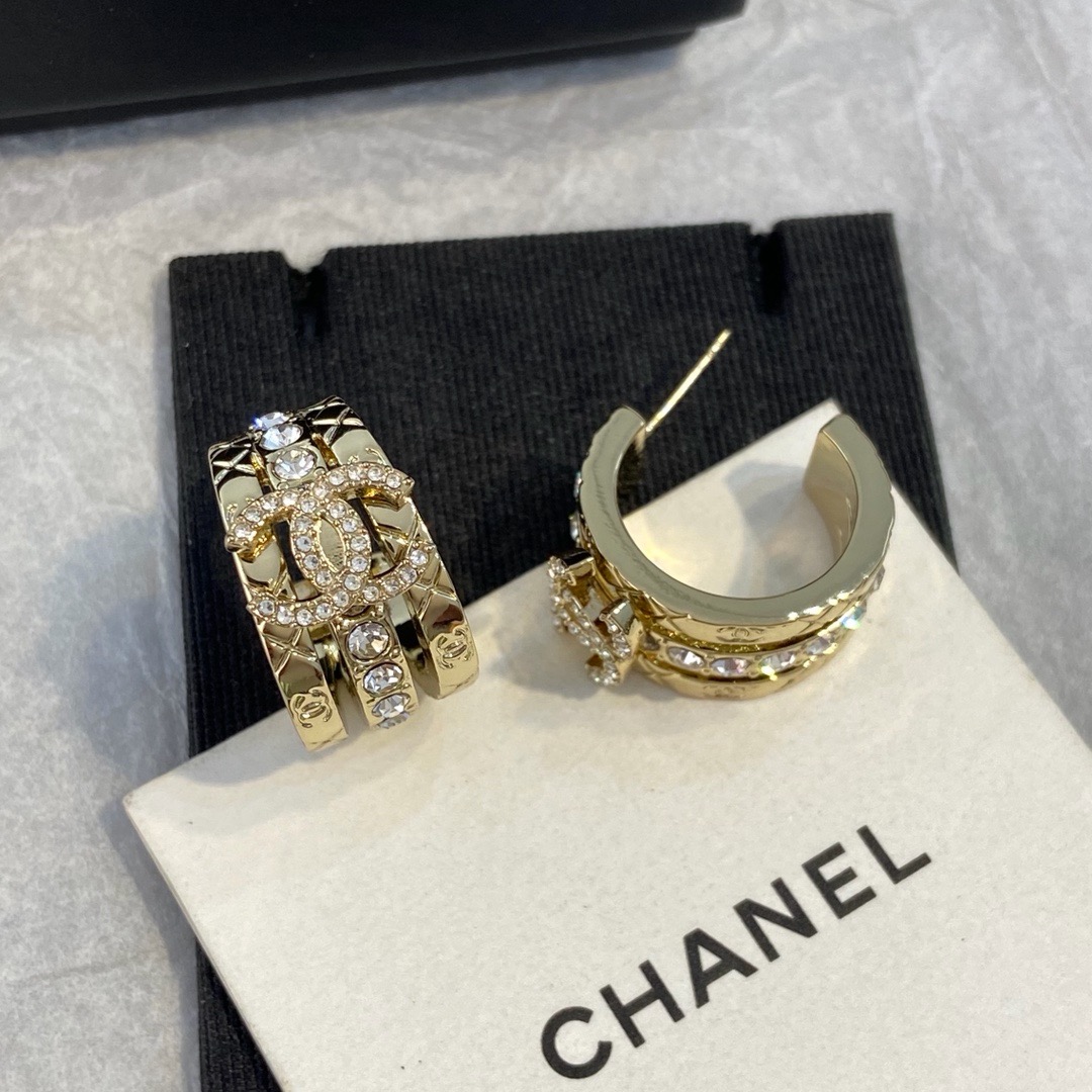 Chanel Quilted Three-Row Crystal Double C Hoop Earrings product image 2 thumbnail