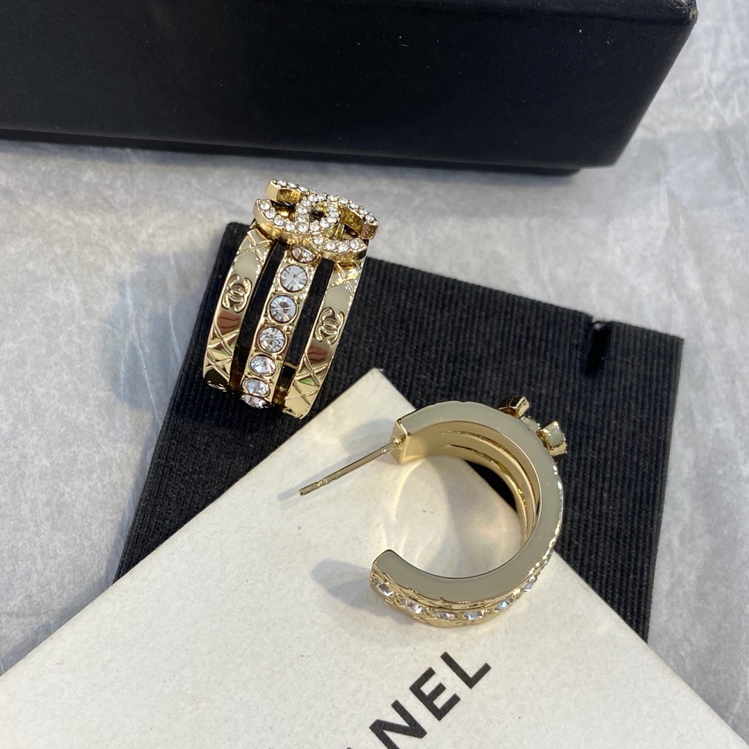 Chanel Quilted Three-Row Crystal Double C Hoop Earrings product image 4 thumbnail