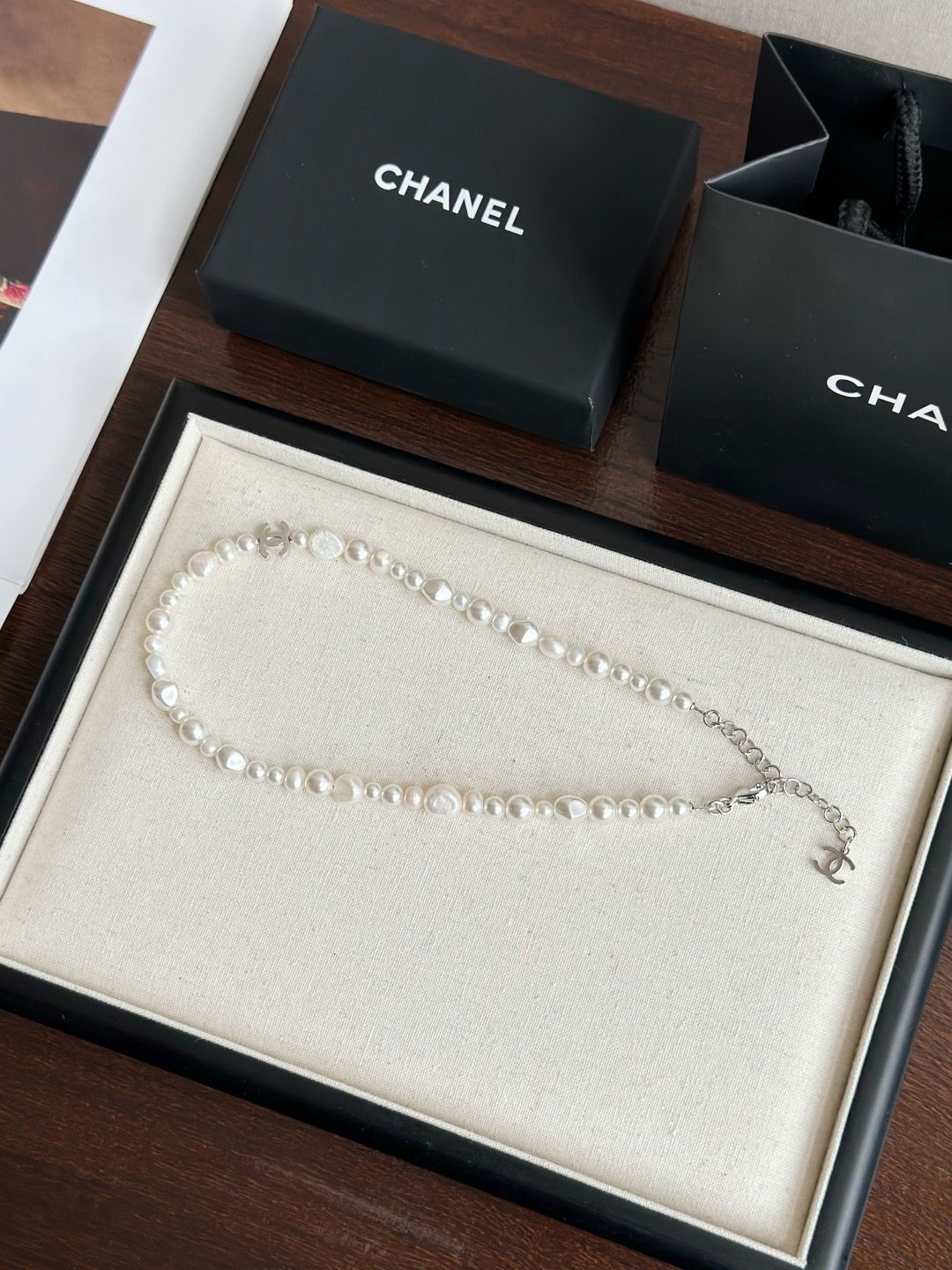 Chanel Baroque Pearl Silver-Tone Double C Pendant Necklace product image 2 thumbnail