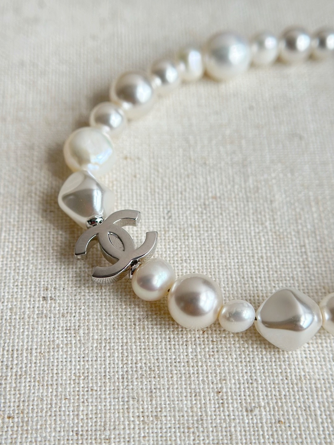 Chanel Baroque Pearl Silver-Tone Double C Pendant Necklace product image 4 thumbnail