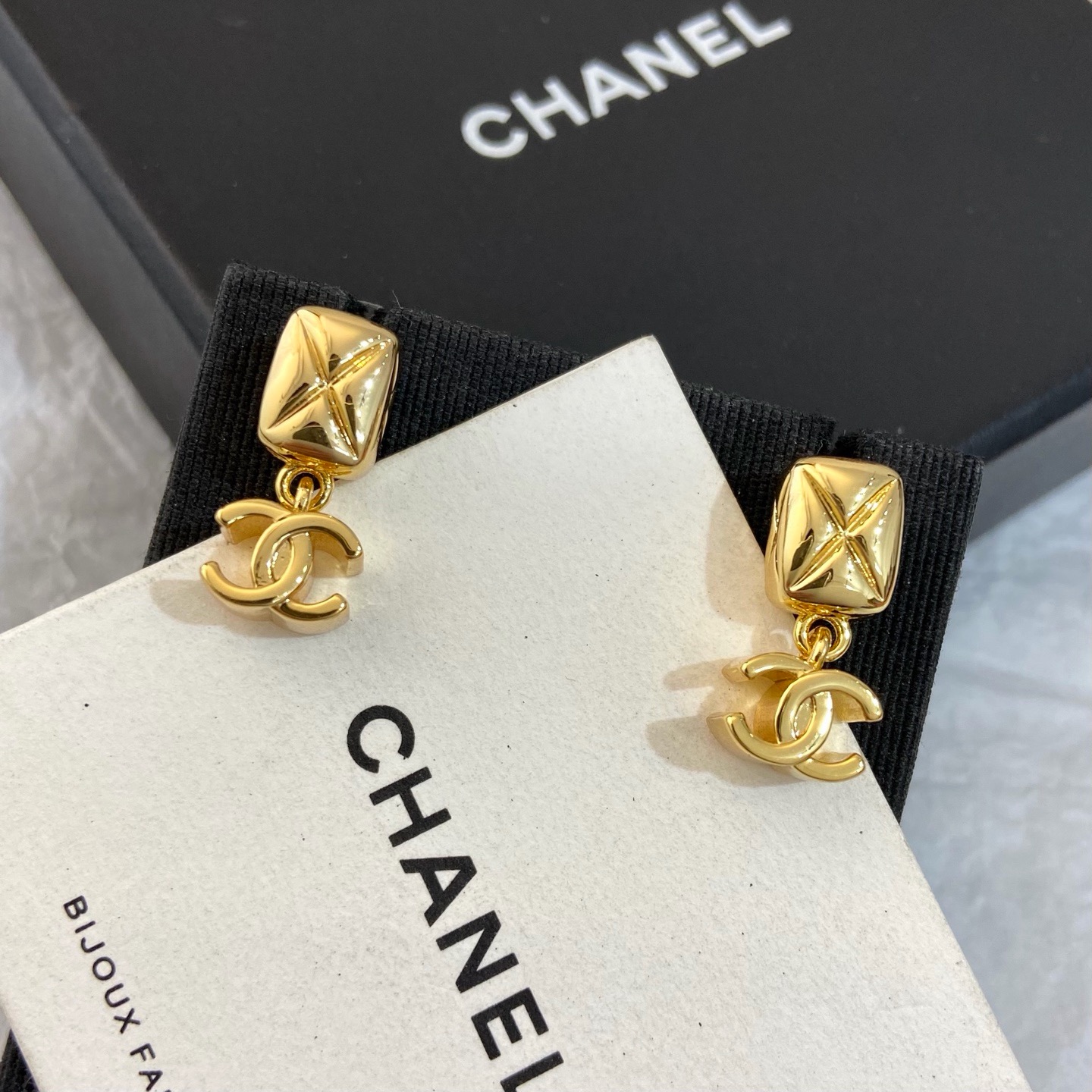 Chanel Quilted Square Clasp Double C Drop Earrings product image 2 thumbnail