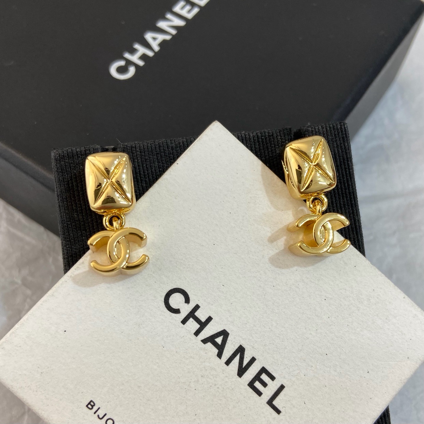 Chanel Quilted Square Clasp Double C Drop Earrings product image 3 thumbnail