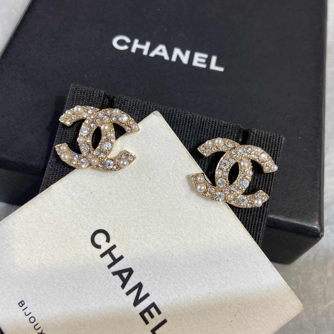 Chanel Pearl Crystal Double C Stud Earrings product image 2 thumbnail
