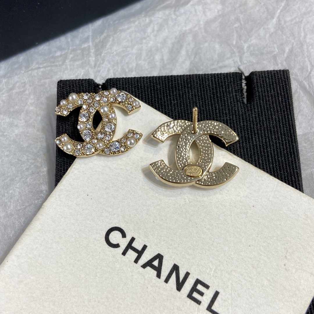 Chanel Pearl Crystal Double C Stud Earrings product image 4 thumbnail