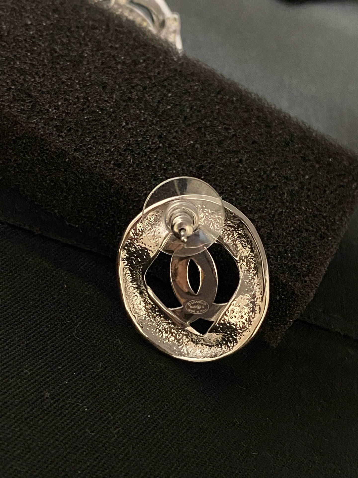 Chanel Irregular Silver Round Crystal Double C Stud Earrings product image 5 thumbnail