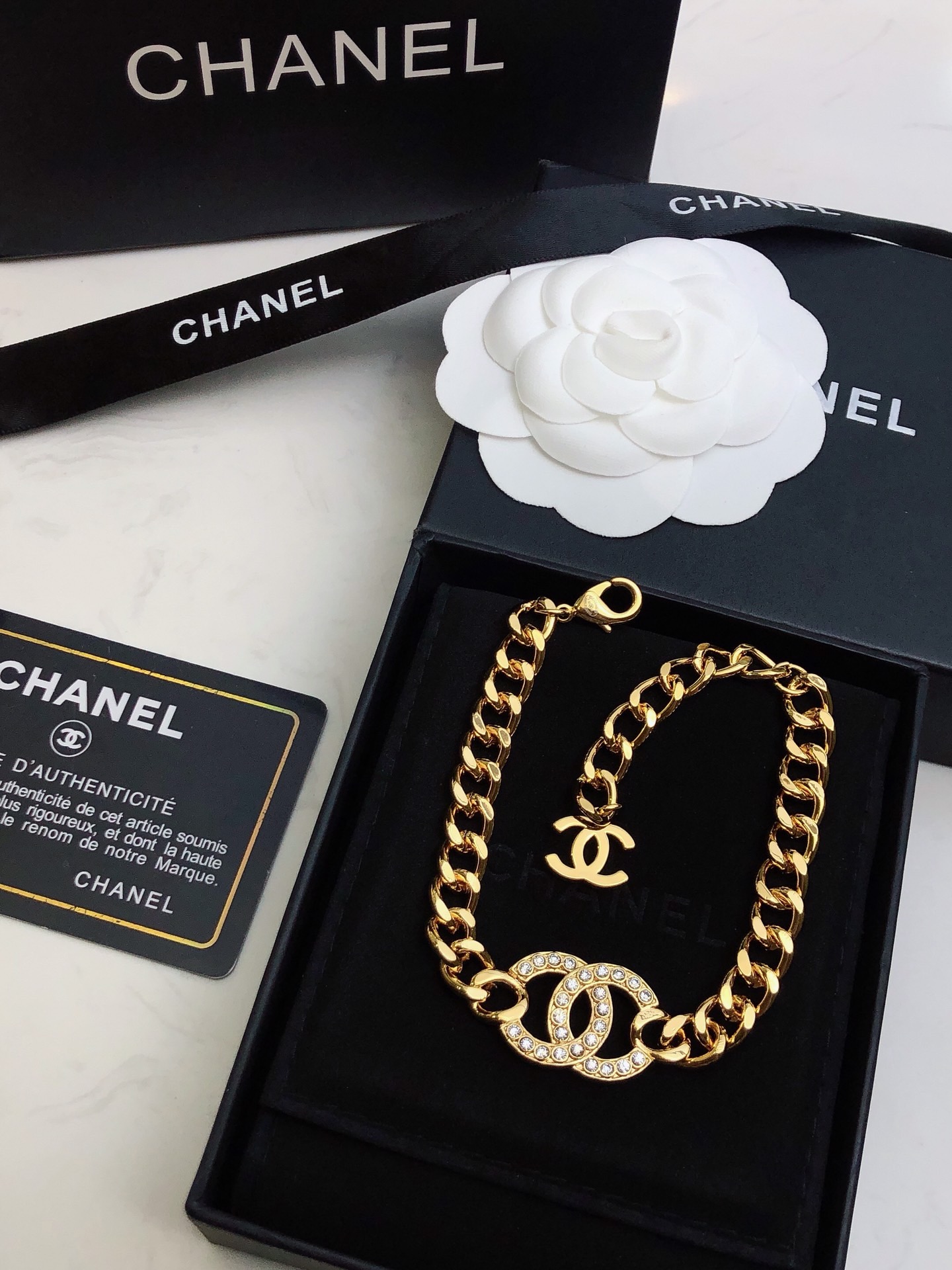 Chanel Chunky Cuban Chain Double C Crystal Ring Bracelet product image 2 thumbnail