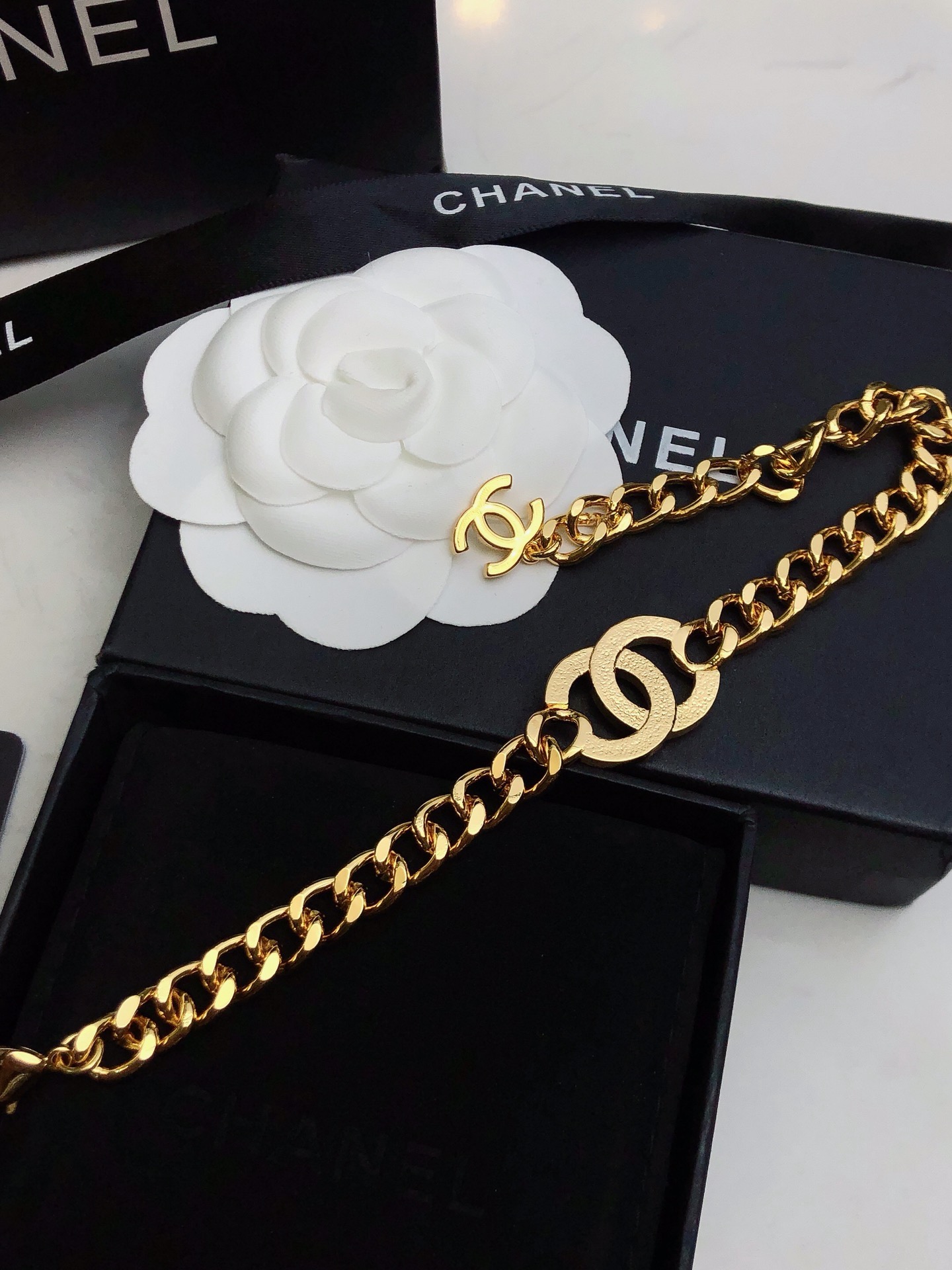 Chanel Chunky Cuban Chain Double C Crystal Ring Bracelet product image 5 thumbnail