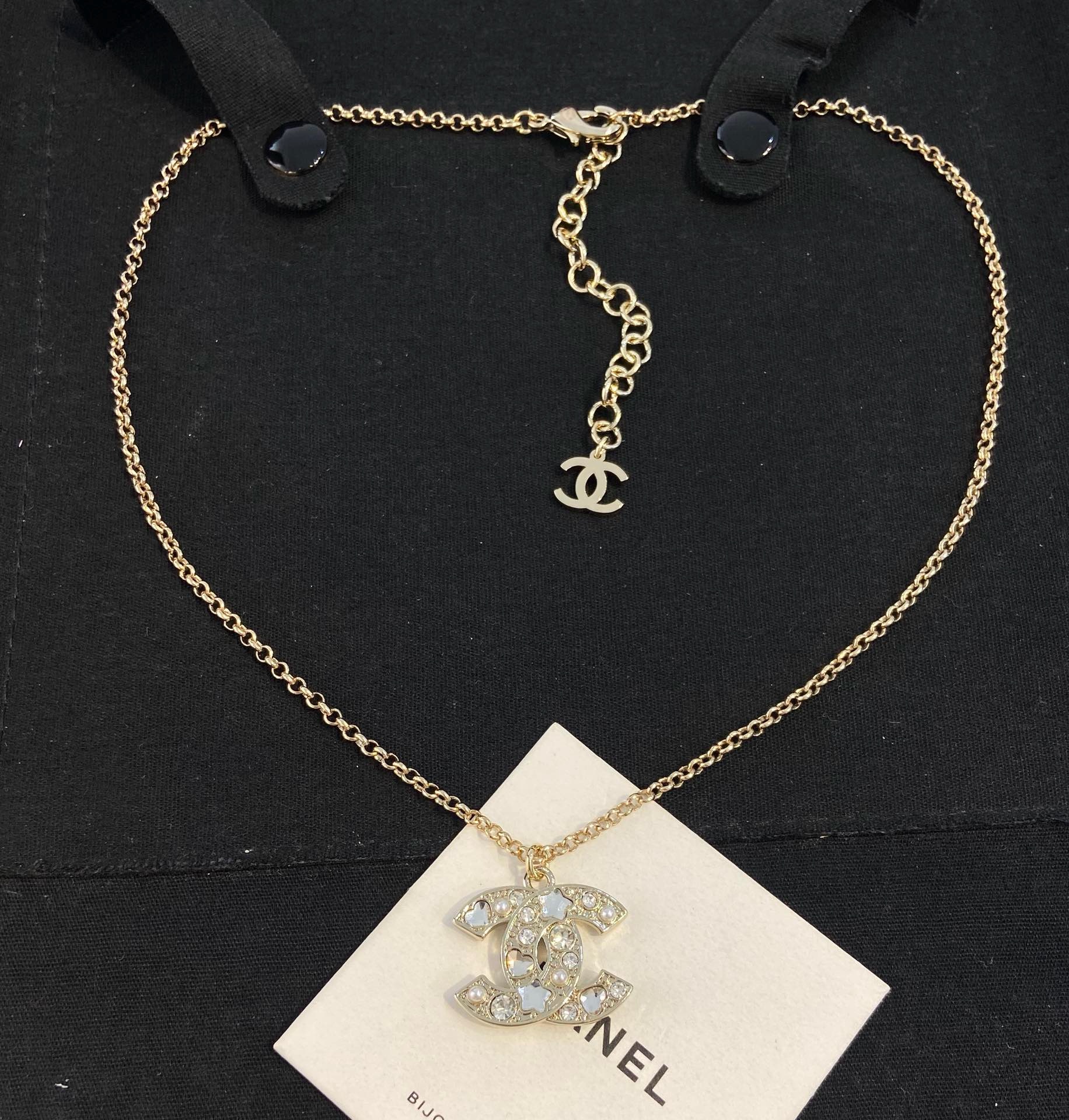Chanel Starry Pearl Crystal Double C Pendant Necklace