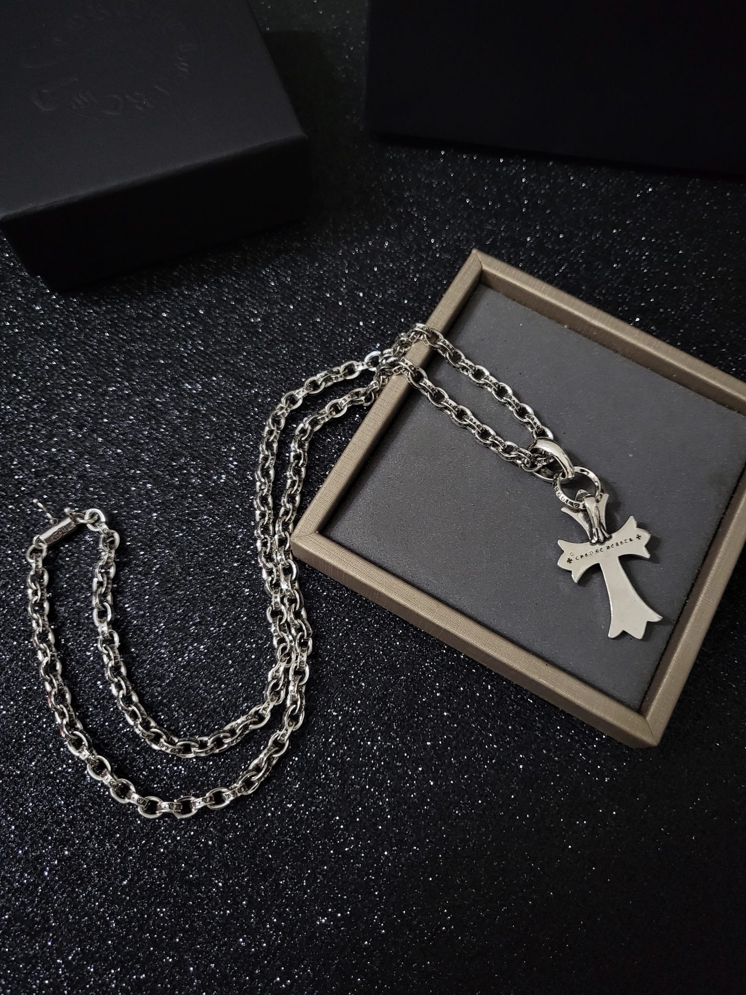 Chrome Hearts Gothic Cross Pink Crystal Silver Chain Necklace product image 6 thumbnail