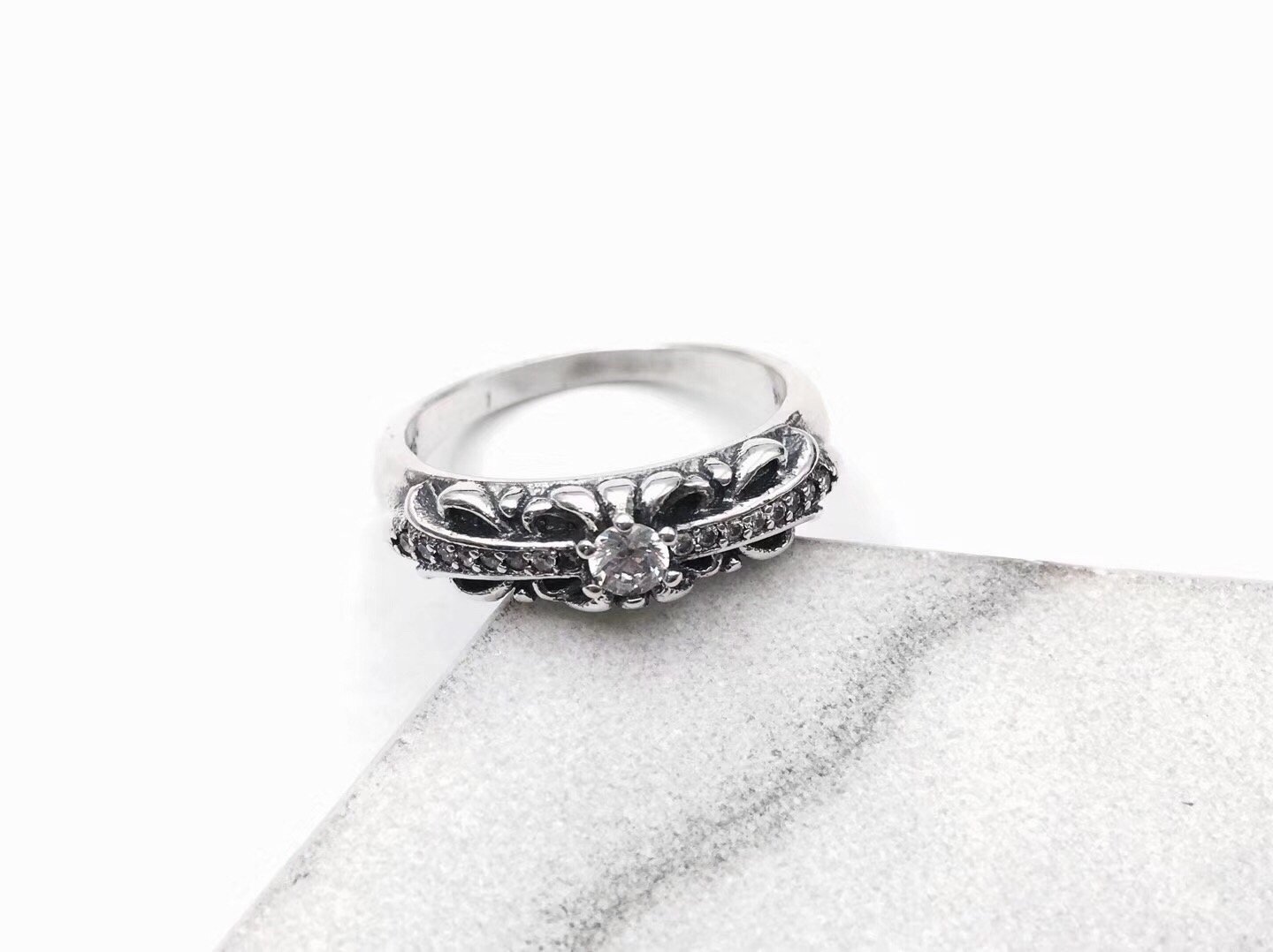 Chrome Hearts Gothic Fleur Cross Couple Silver Ring Set product image 3 thumbnail