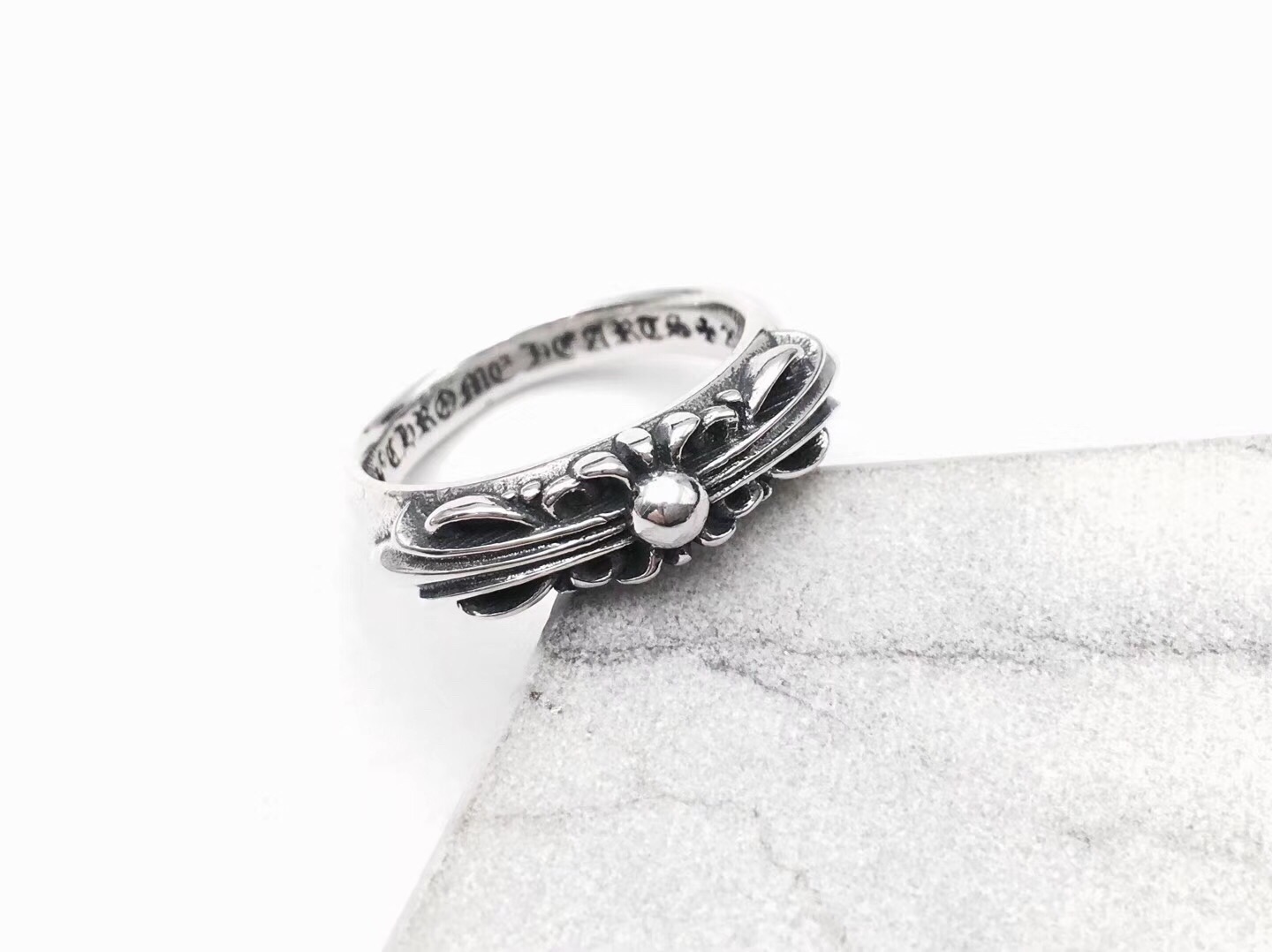 Chrome Hearts Gothic Fleur Cross Couple Silver Ring Set product image 4 thumbnail