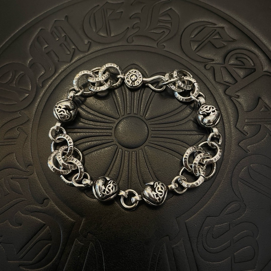 Chrome Hearts Heart Cross Ring Link Sterling Silver Bracelet