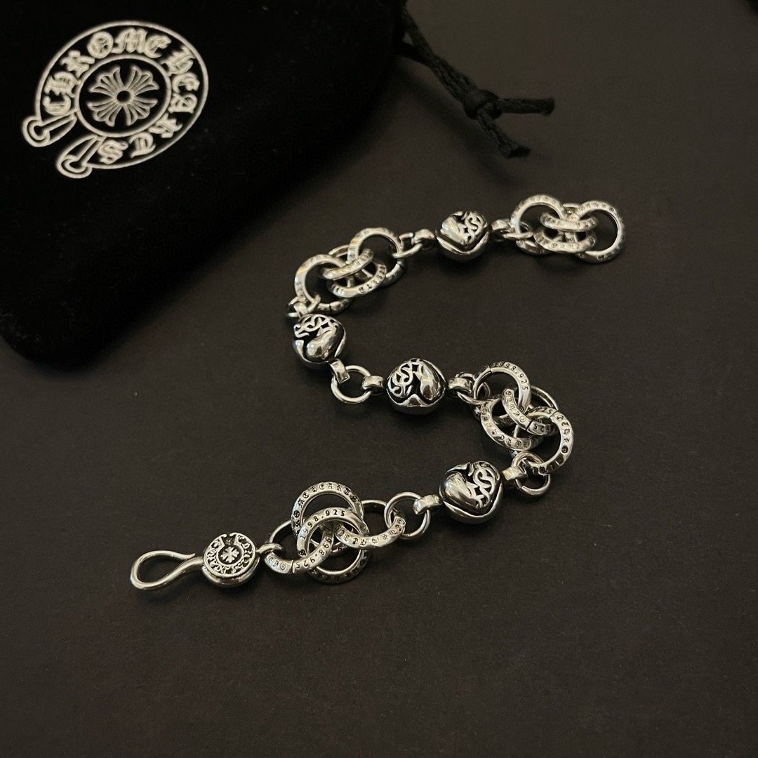 Chrome Hearts Heart Cross Ring Link Sterling Silver Bracelet product image 2 thumbnail