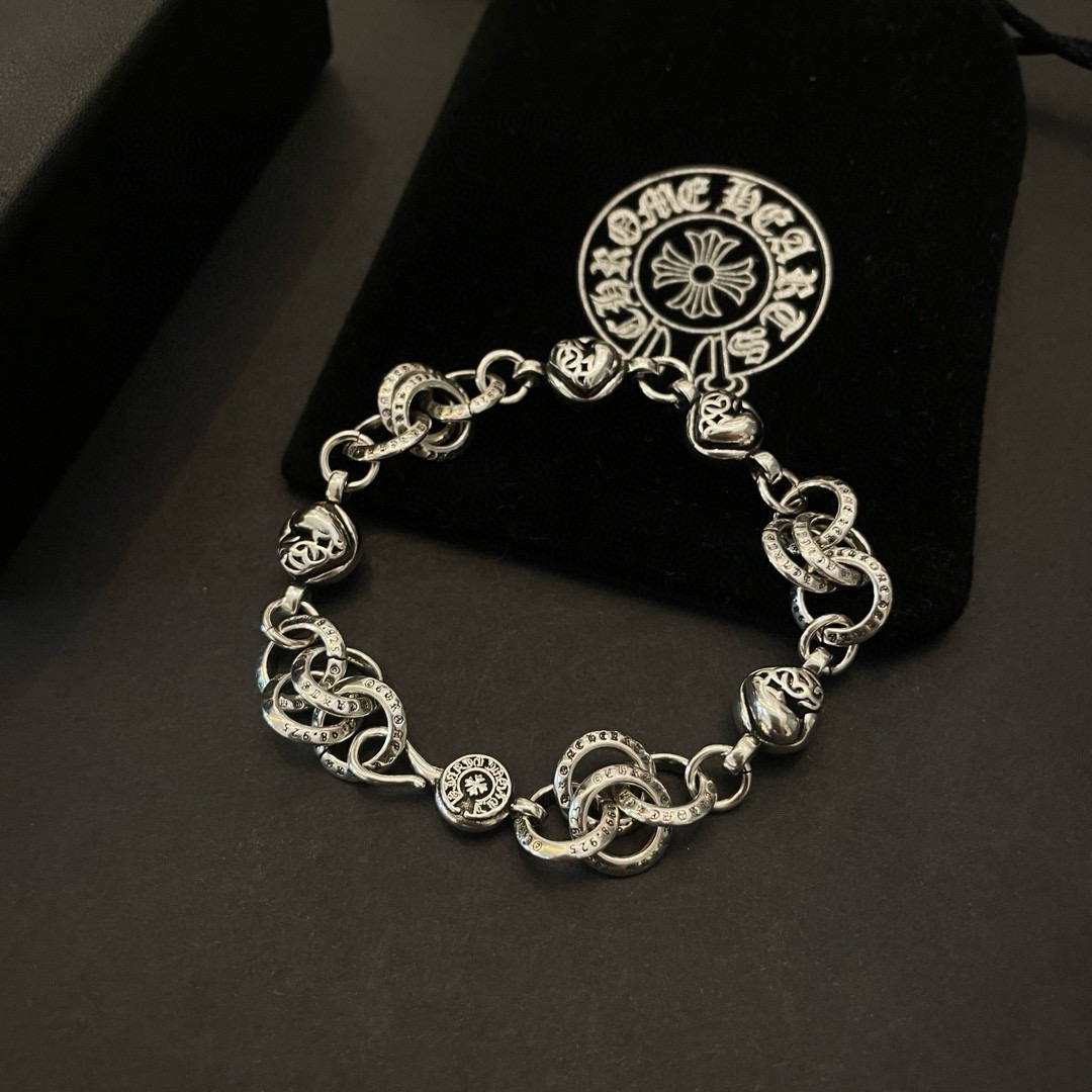 Chrome Hearts Heart Cross Ring Link Sterling Silver Bracelet product image 4 thumbnail