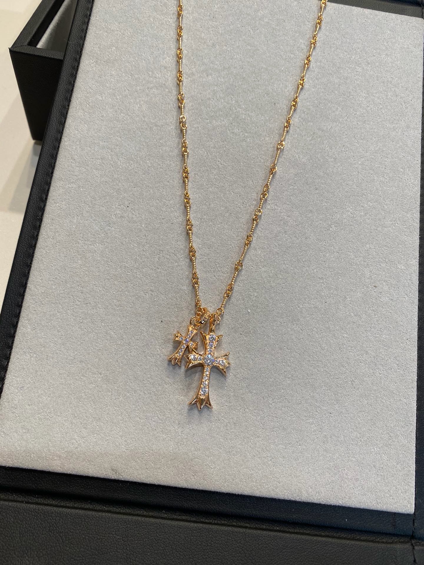 Chrome Hearts Gold Plated Double Cross Pendant Chain Necklace