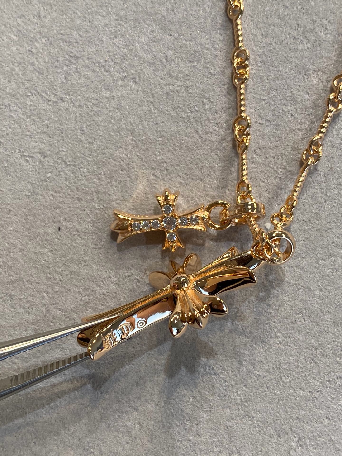 Chrome Hearts Gold Plated Double Cross Pendant Chain Necklace product image 4 thumbnail