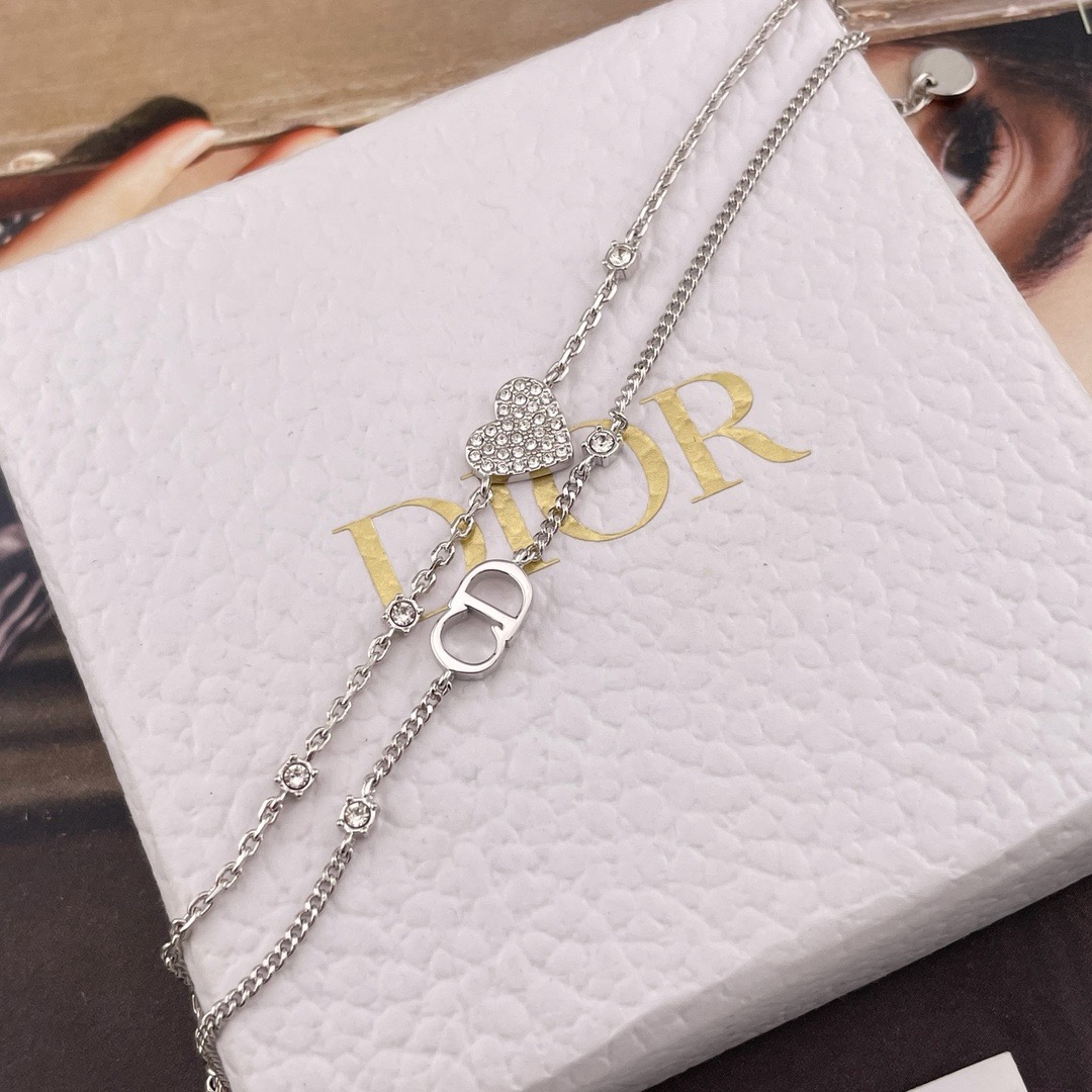 Dior Petit CD Double Layer Pavé Heart Silver Tone Bracelet product image 2 thumbnail