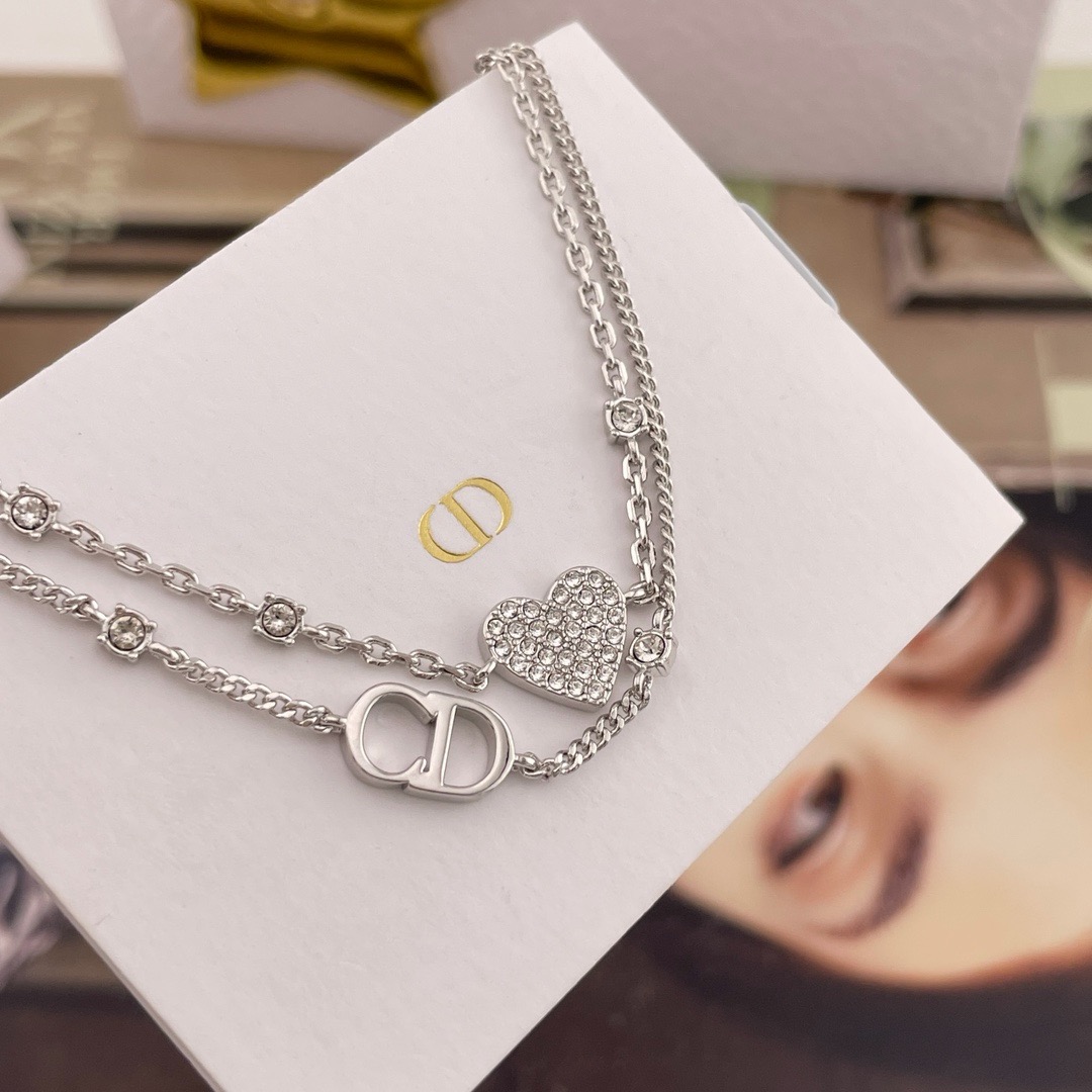 Dior Petit CD Double Layer Pavé Heart Silver Tone Bracelet product image 3 thumbnail