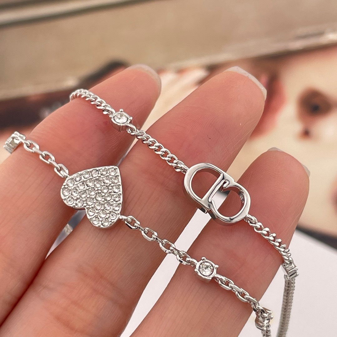 Dior Petit CD Double Layer Pavé Heart Silver Tone Bracelet product image 4 thumbnail