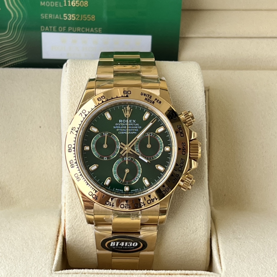 BT Factory Rolex Daytona Style Full Gold 4130 Automatic Chronograph Watch
